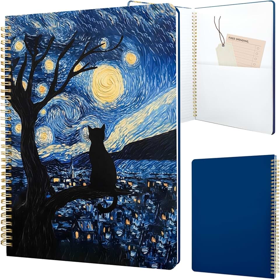 Aesthetic Spiral Notebook with Cat Galaxy Design