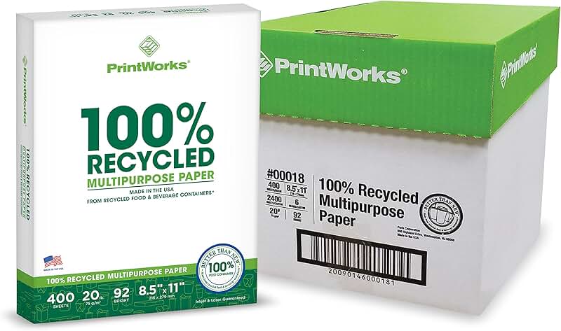 White 8.5x11 Recycled Printer Paper, 20 lb, 2400 Sheets