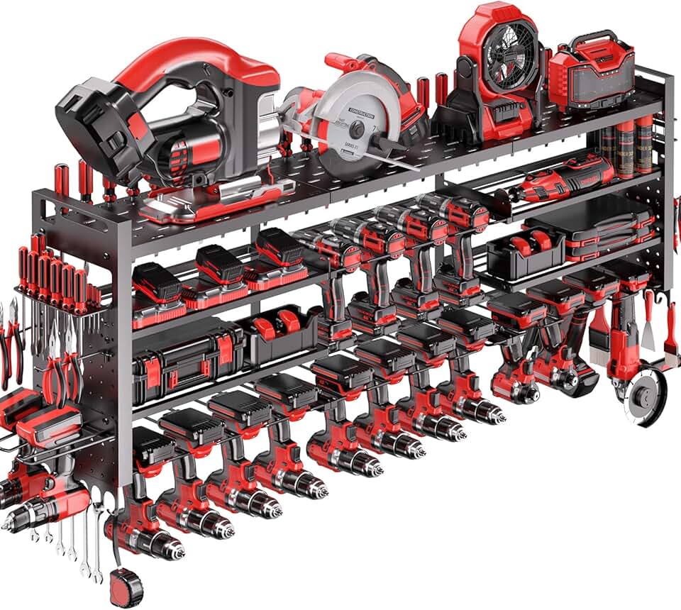 Large 4-Layer Wall Mount Power Tool Organizer