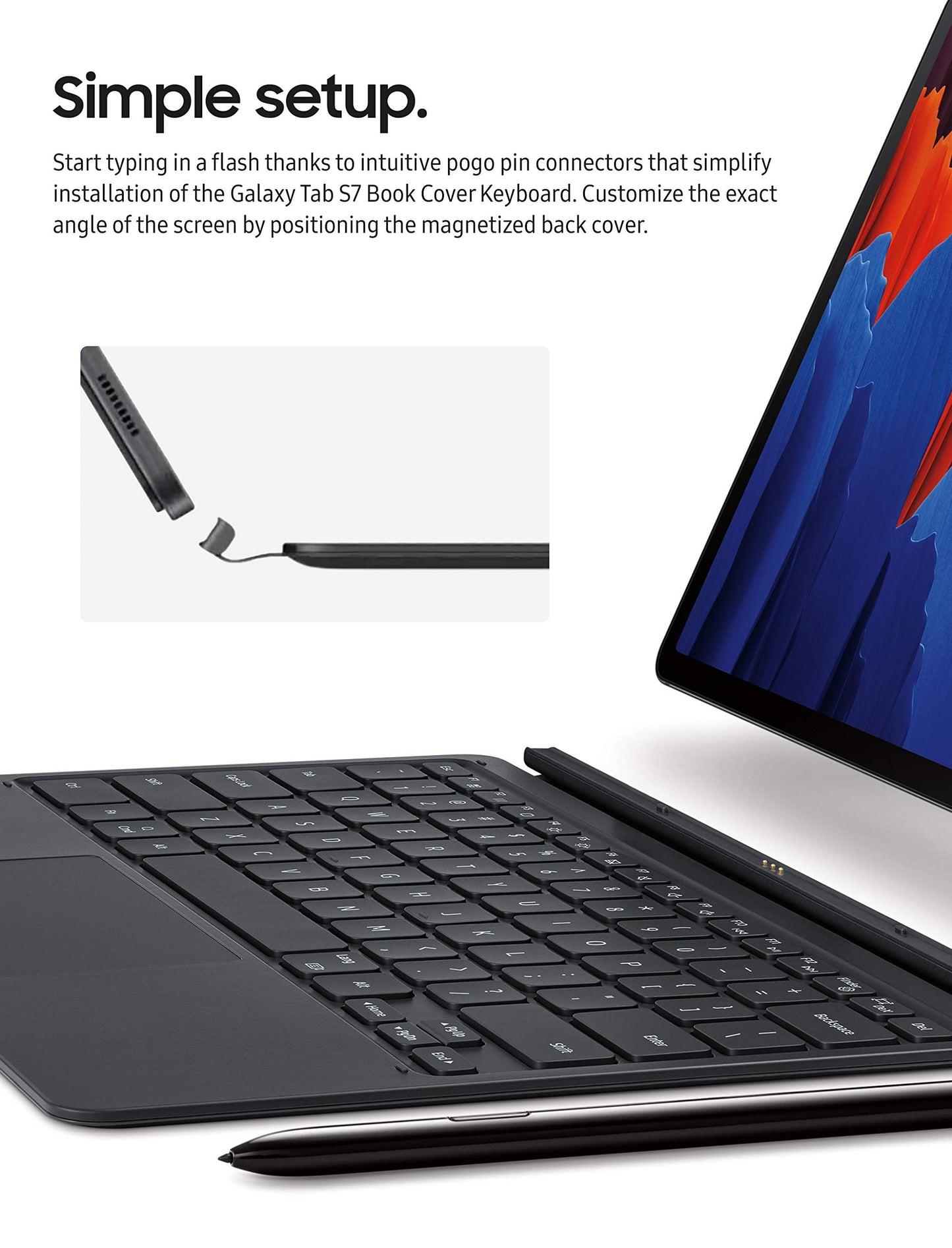 Galaxy Tab S7 and S7 5G Book Cover Keyboard, EF-DT870UBEGUJ, Book Cover Keyboard, Black