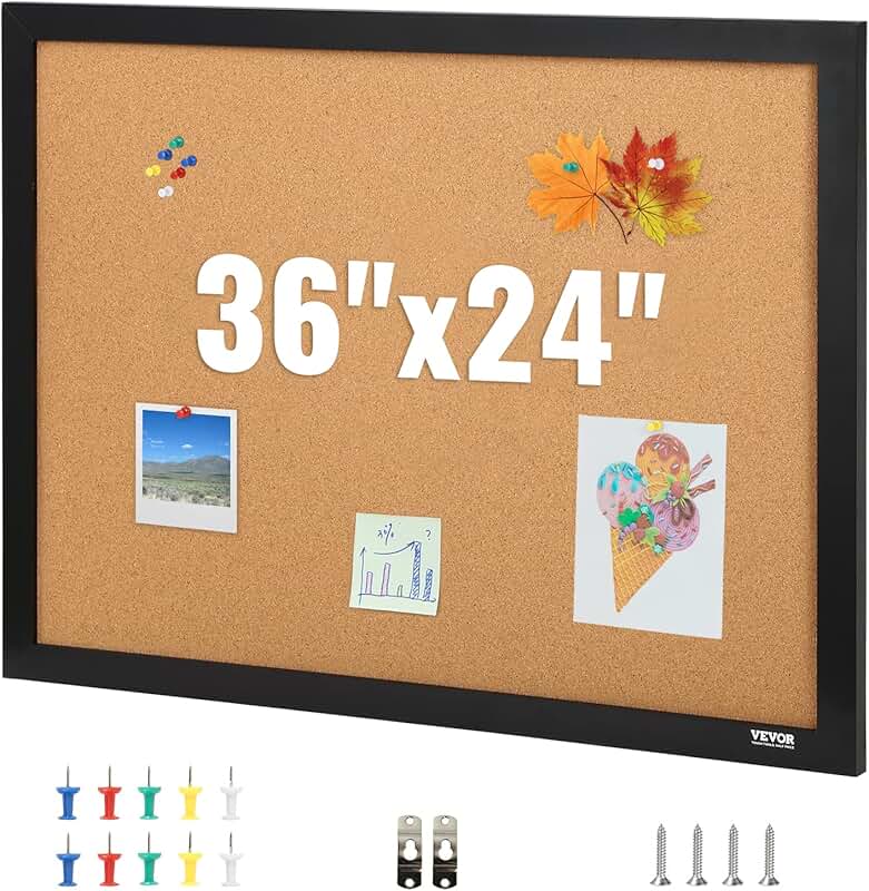36x24 Inch Cork Bulletin Board for Office and Home