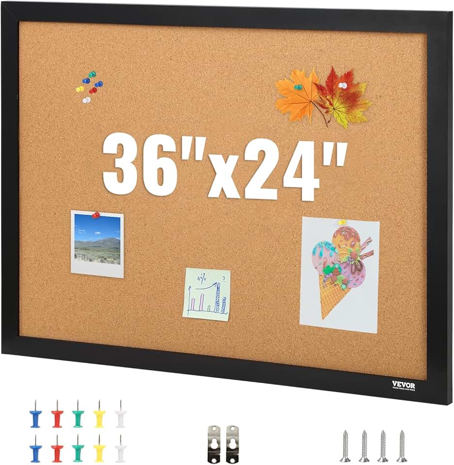 36x24 Inch Cork Bulletin Board for Office and Home