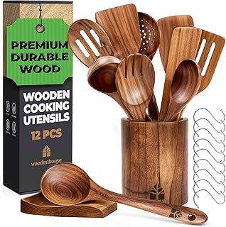 12-Piece Wooden Cooking Utensil Set with Holder
