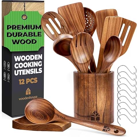 12-Piece Wooden Cooking Utensil Set with Holder