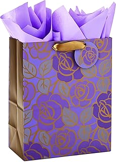 Large purple floral gift bag with tissue for special occasions