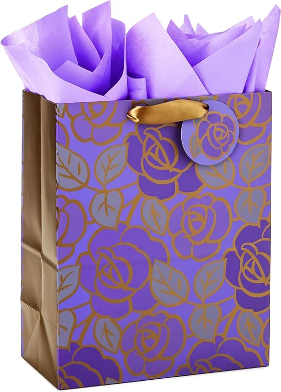 Large purple floral gift bag with tissue for special occasions