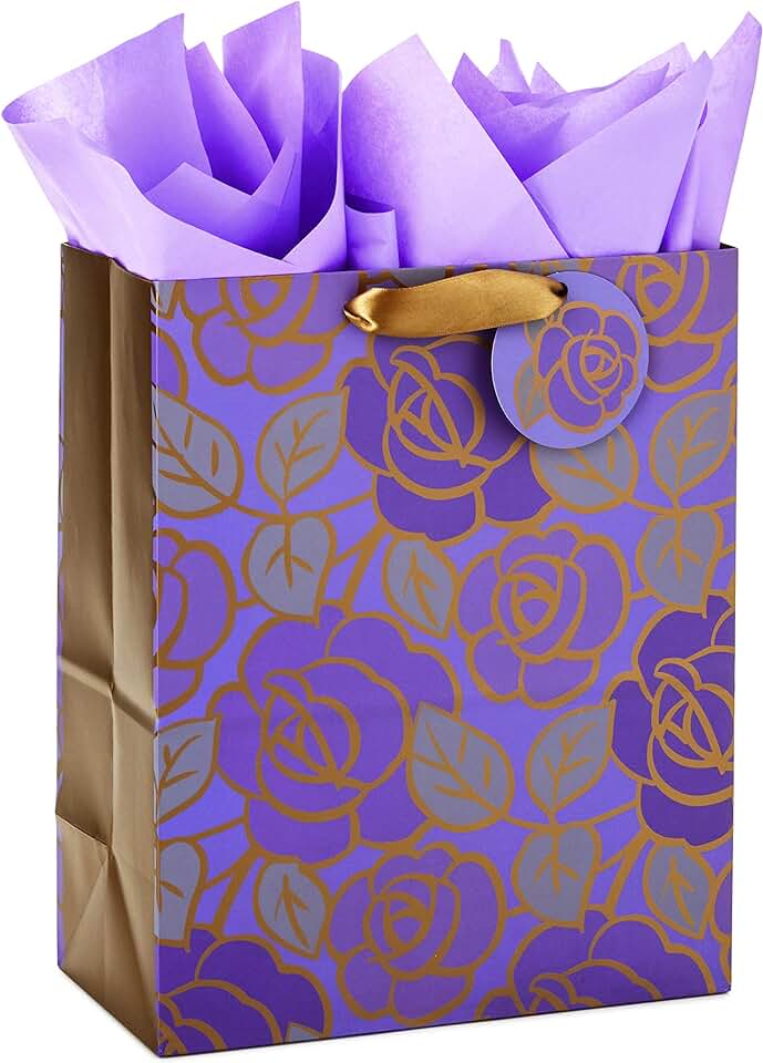 Large purple floral gift bag with tissue for special occasions