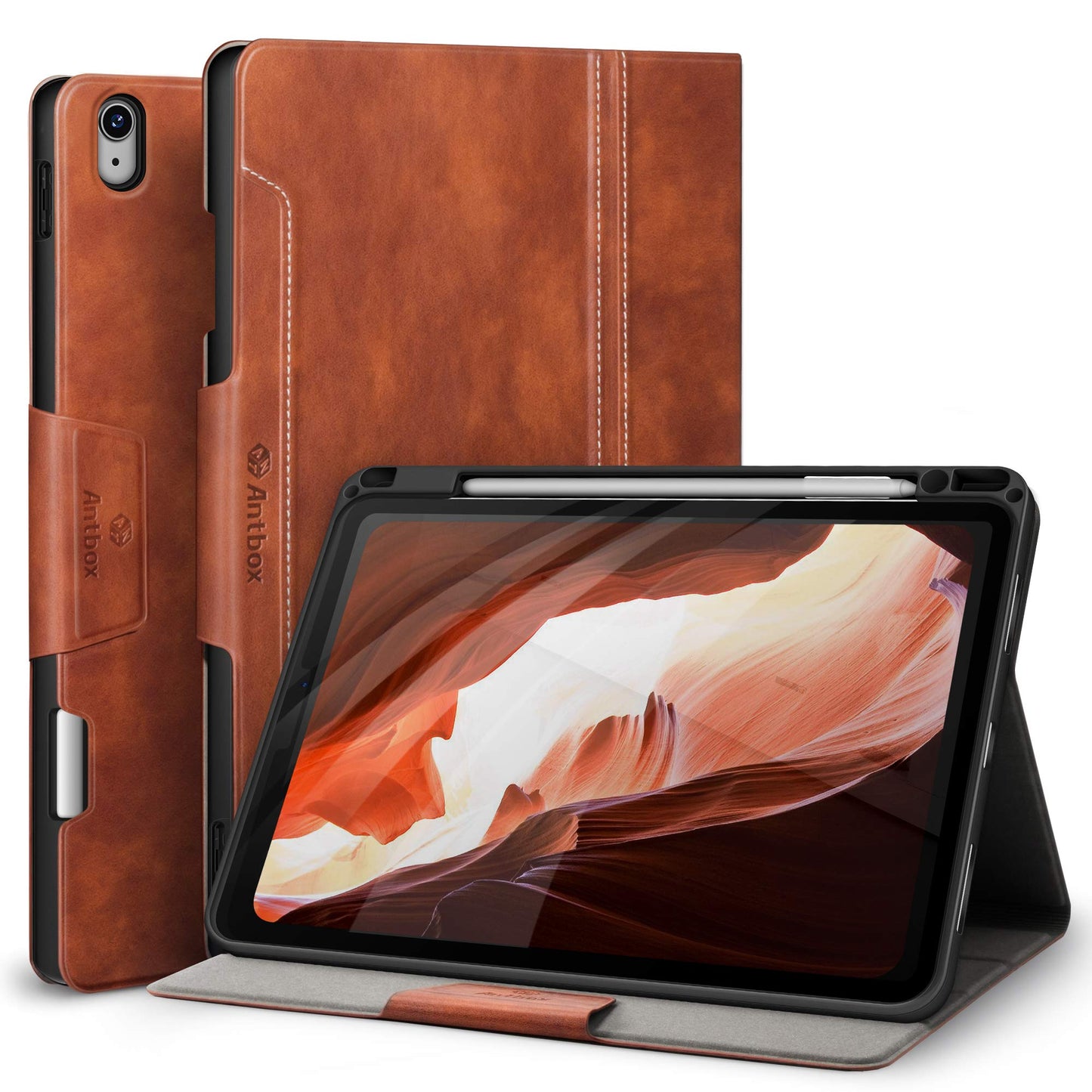 Compatible with iPad Air 5th Generation Case 2022/ iPad Air Case 4th Generation 10.9'' 2020 Vegan Leather with Pencil Holder Typing Angle Auto Sleep/Wake Muti-Stand iPad Air 5/4 Case (Brown)