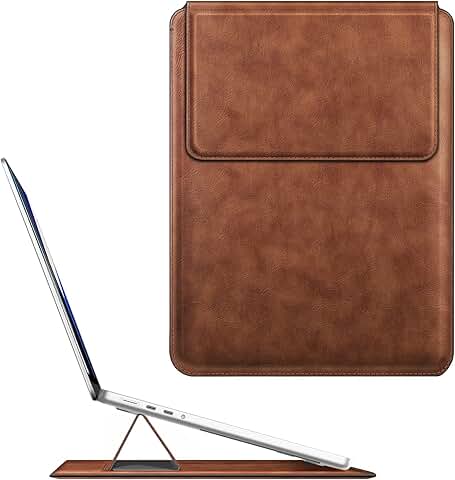 Brown PU Leather Slim Sleeve with Stand for MacBook and Air