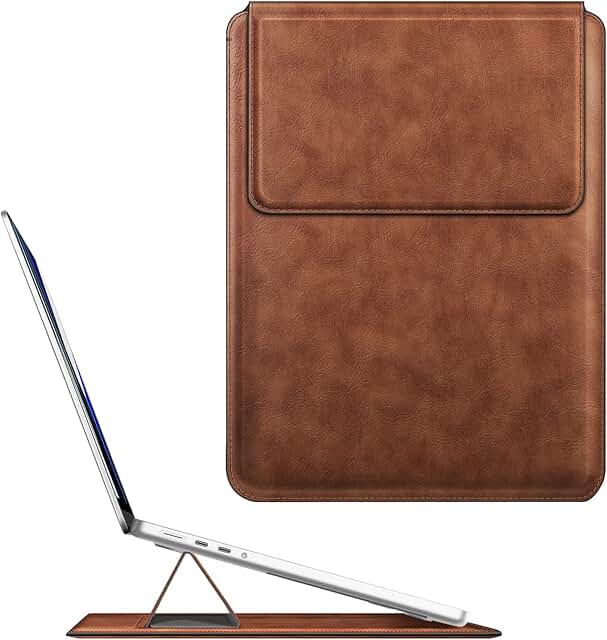 Brown PU Leather Slim Sleeve with Stand for MacBook and Air