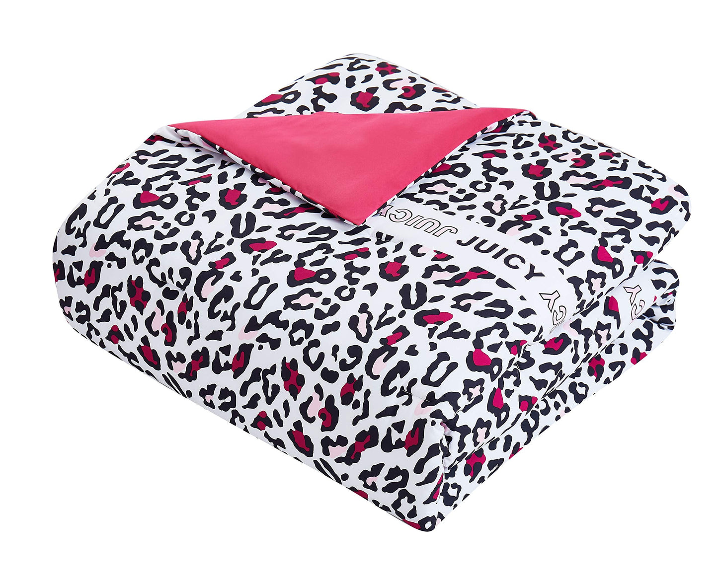 Hyper Leopard Reversible Bedding Set  Twin Size  Black White and Pink Leopard  5 Piece Set  Includes 1 66 inch x 90 inch Comforter, 3 Decorative Pillows, 1 Sham
