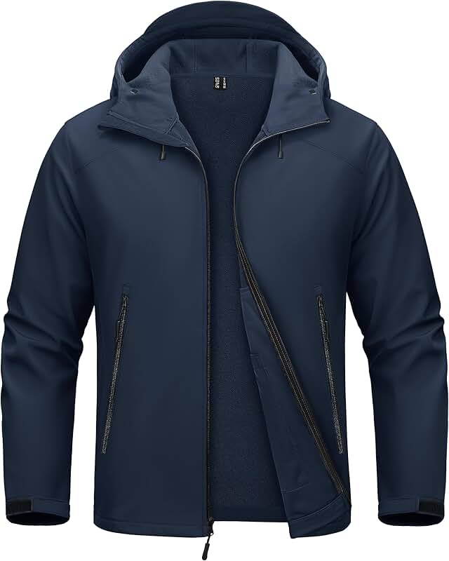 Men's Waterproof Fleece-Lined Softshell Hooded Rain Jacket