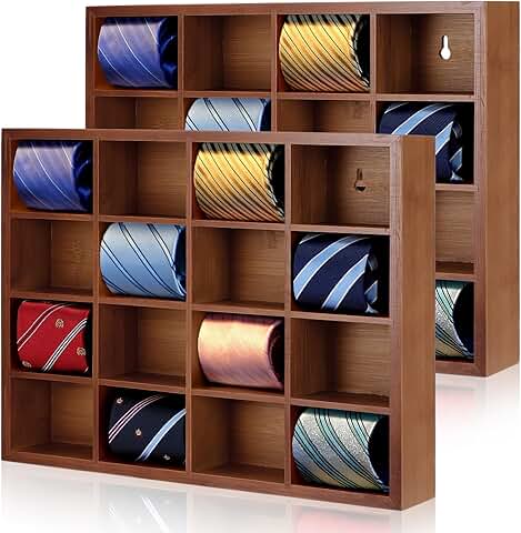 Wall-Mounted Tie and Belt Organizer, 16 Compartments