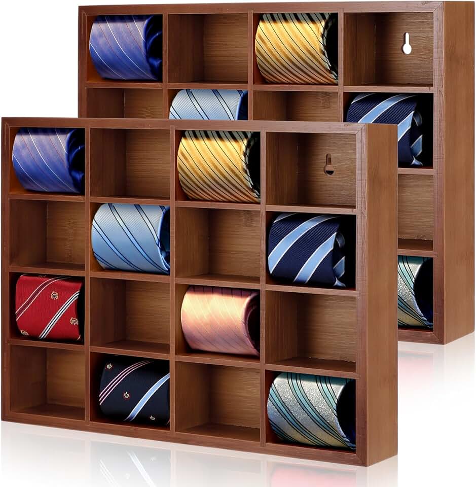 Wall-Mounted Tie and Belt Organizer, 16 Compartments