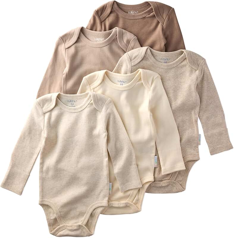 Set of five organic cotton long sleeve baby bodysuits