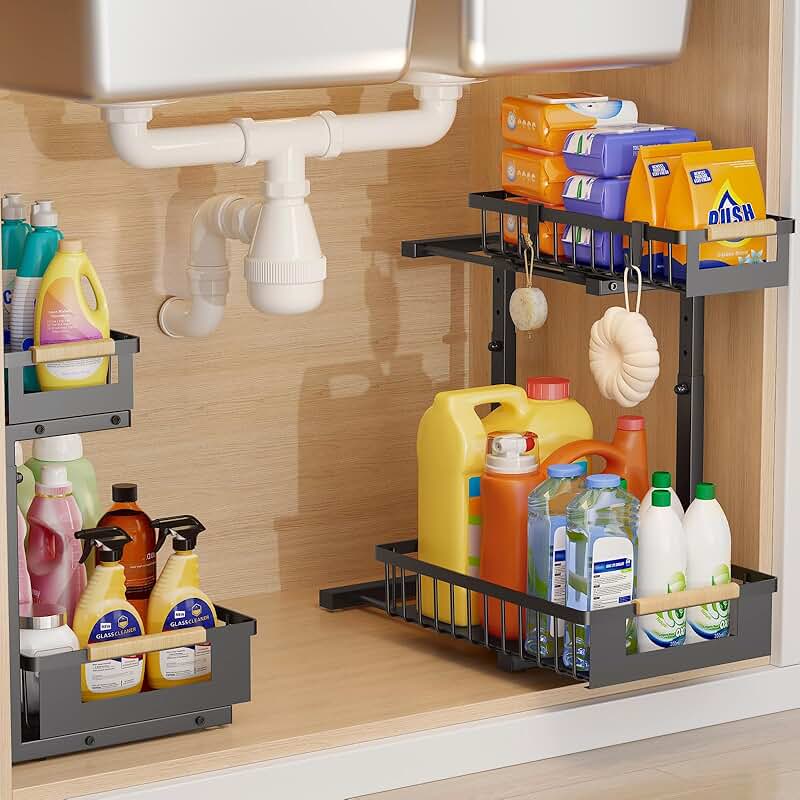 Two-Tier Under Sink Organizer for Kitchen and Bathroom