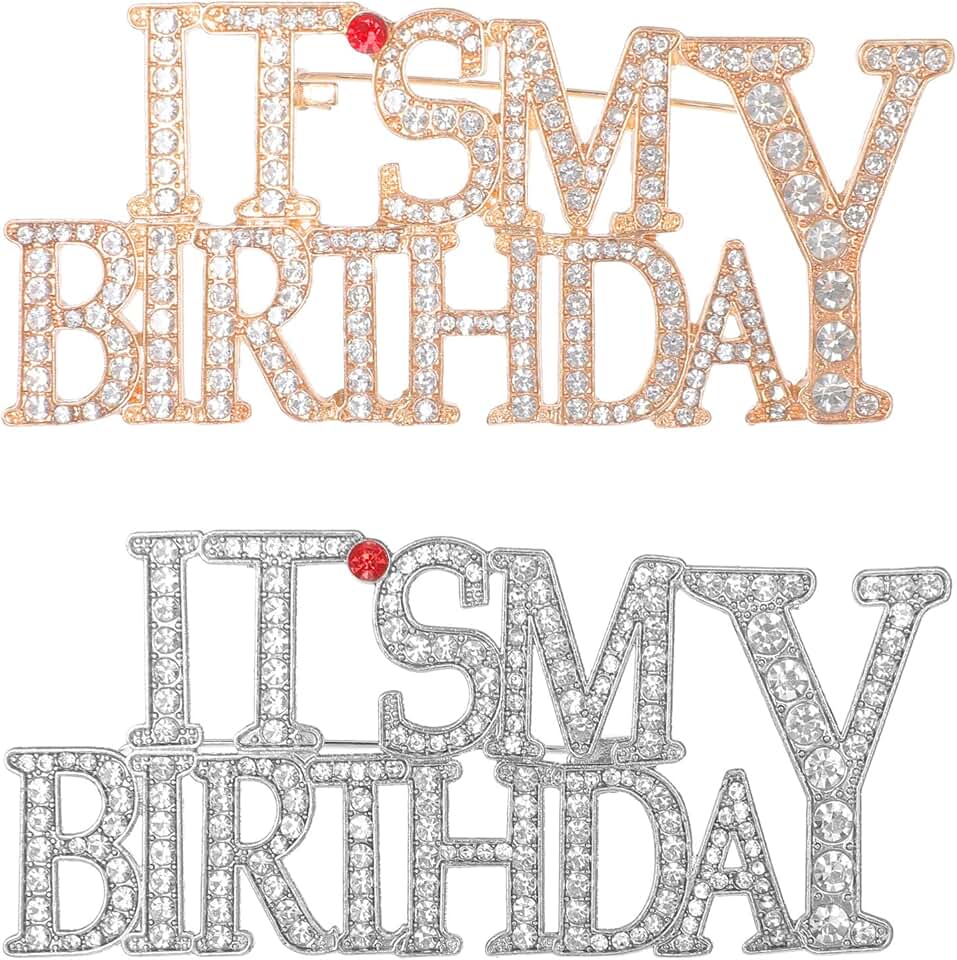 Two Birthday Rhinestone Brooches for Celebrations