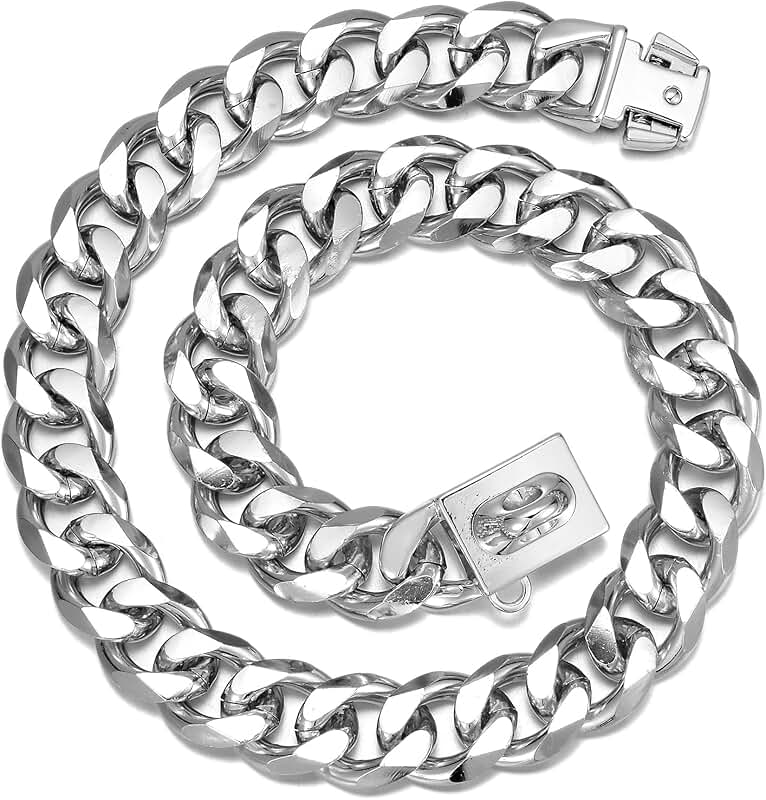 Polished Metal Cuban Link Dog Collar, 19mm, 20 Inch