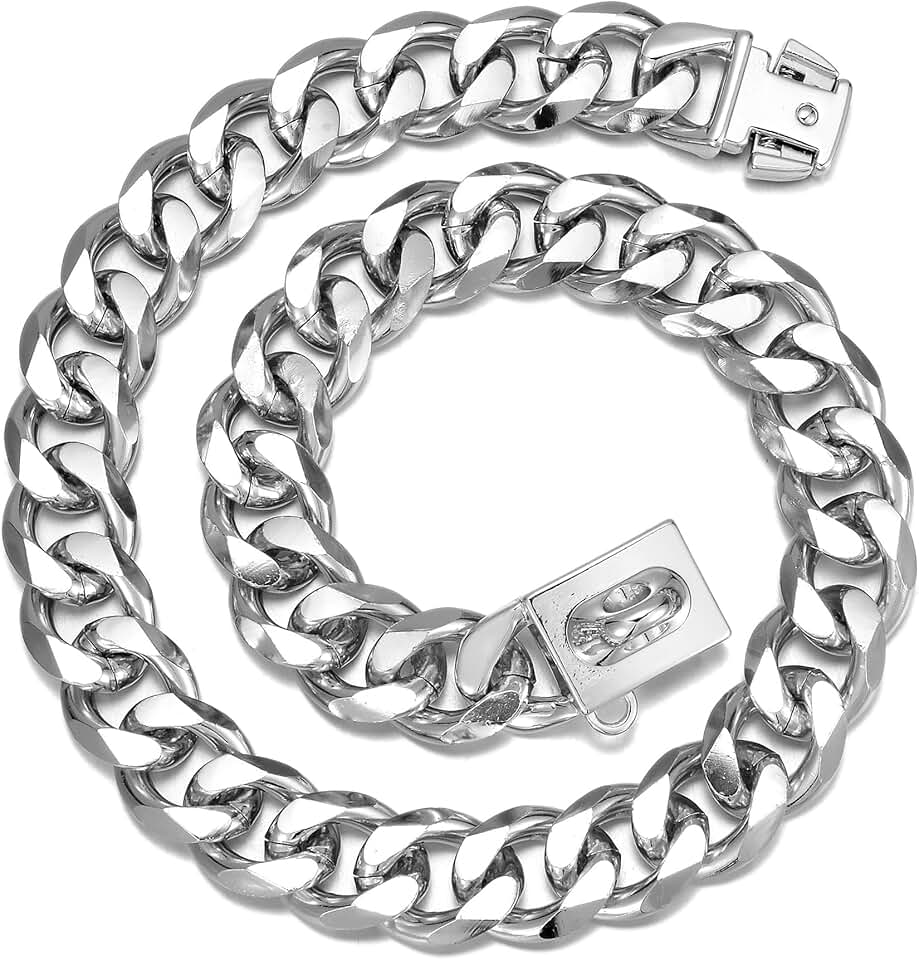 Polished Metal Cuban Link Dog Collar, 19mm, 20 Inch