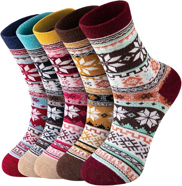 Five Pairs of Cozy Wool Socks for Women