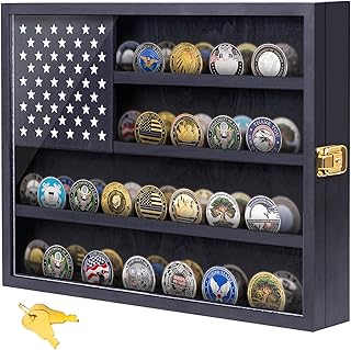 Wooden American Flag Shadow Box with Lock and Shelves