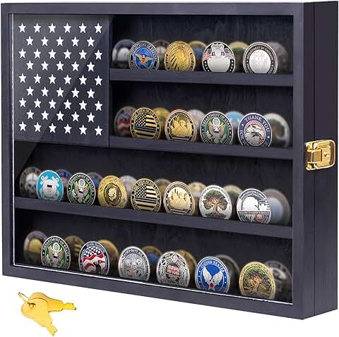 Wooden American Flag Shadow Box with Lock and Shelves