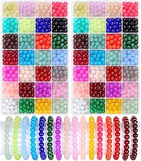 1400 8mm Round Glass Beads for Jewelry Making, 28 Colors