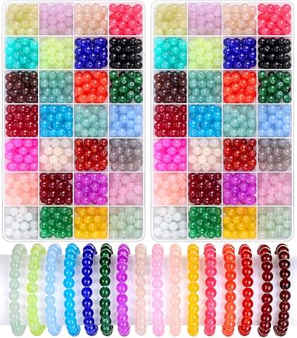 1400 8mm Round Glass Beads for Jewelry Making, 28 Colors