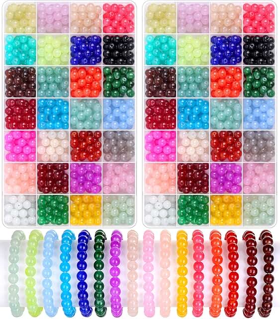 1400 8mm Round Glass Beads for Jewelry Making, 28 Colors