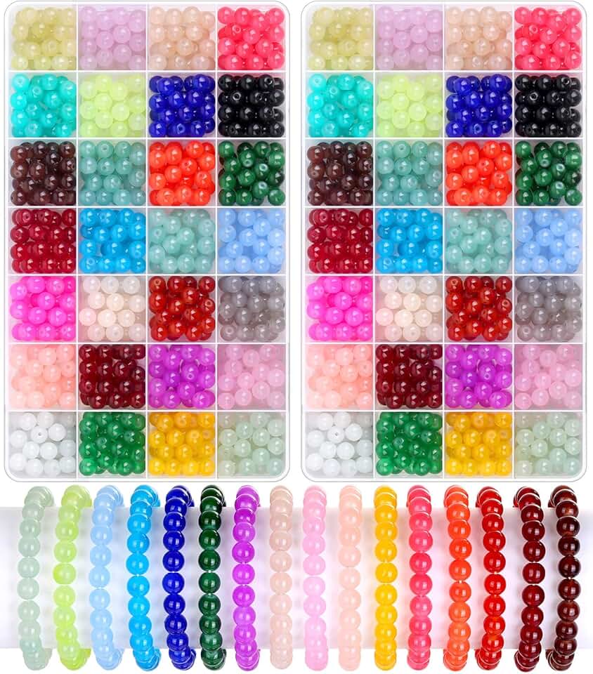 1400 8mm Round Glass Beads for Jewelry Making, 28 Colors