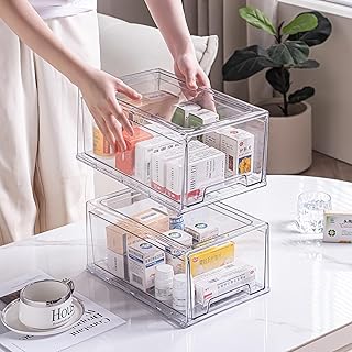 Two Clear Stackable Drawer Organizers for Home and Office
