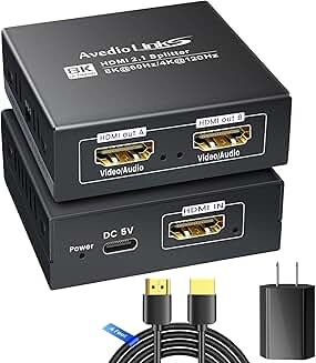 HDMI 2.1 Splitter 1 in 2 Out 8K@60Hz with 4ft HDMI Cable