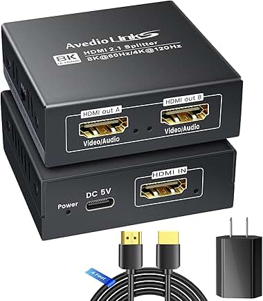 HDMI 2.1 Splitter 1 in 2 Out 8K@60Hz with 4ft HDMI Cable