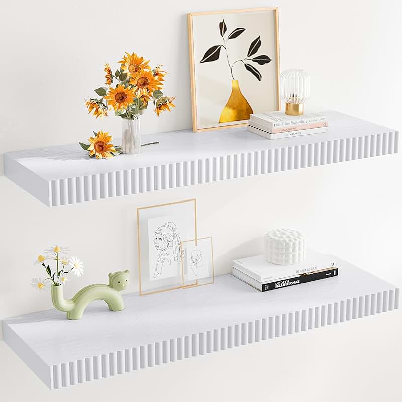 Set of 2 white 24-inch wall-mounted floating shelves