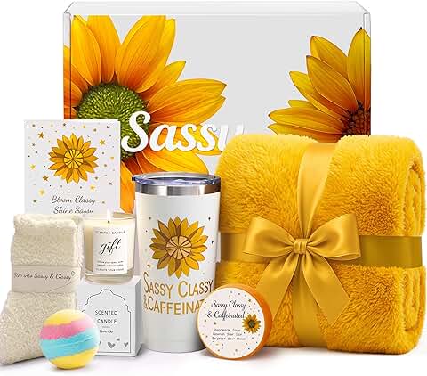 Sunflower Gift Set for Women - Cozy Blanket and Spa Items