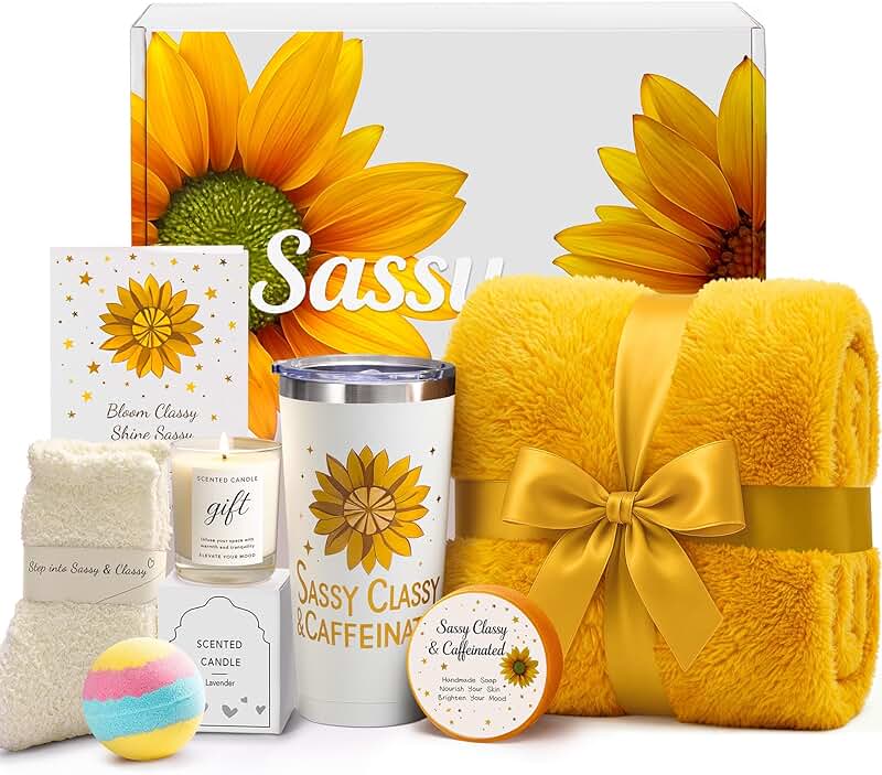 Sunflower Gift Set for Women - Cozy Blanket and Spa Items