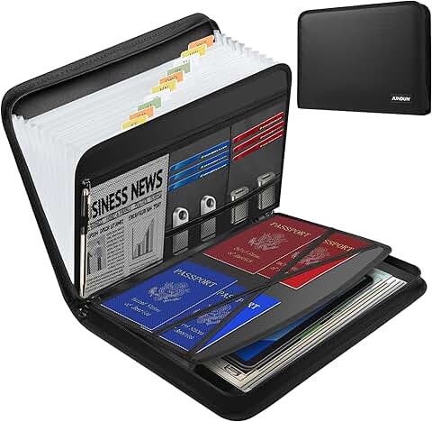 Fireproof Accordion File Organizer with Zipper and Labels