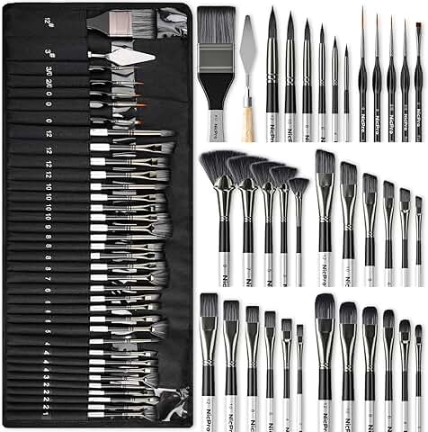 36-Piece Paint Brush Set with Palette Knife and Cloth Roll