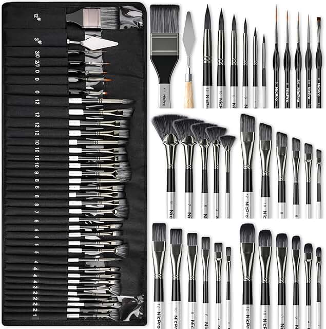 36-Piece Paint Brush Set with Palette Knife and Cloth Roll