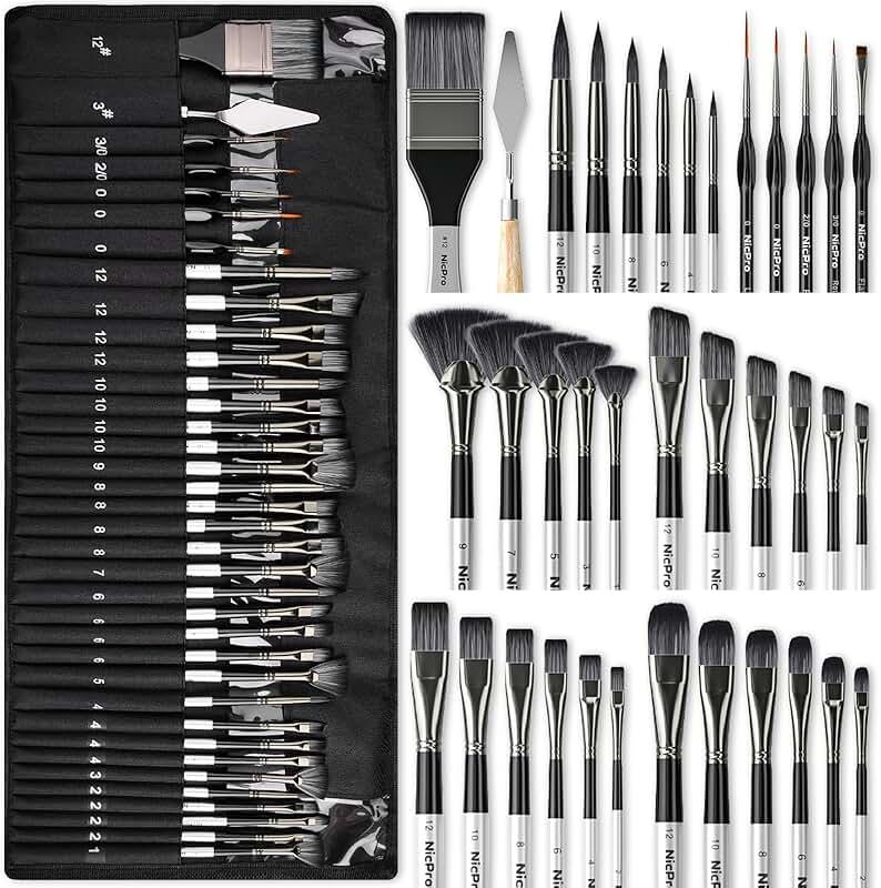 36-Piece Paint Brush Set with Palette Knife and Cloth Roll