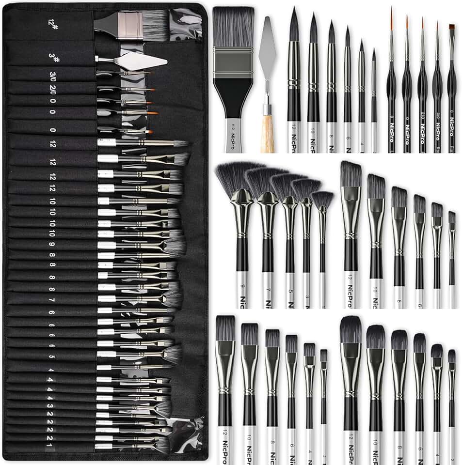 36-Piece Paint Brush Set with Palette Knife and Cloth Roll