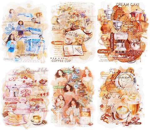 60 Coffee Aesthetic PET Stickers for Scrapbooking and Crafts