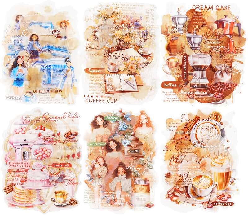 60 Coffee Aesthetic PET Stickers for Scrapbooking and Crafts