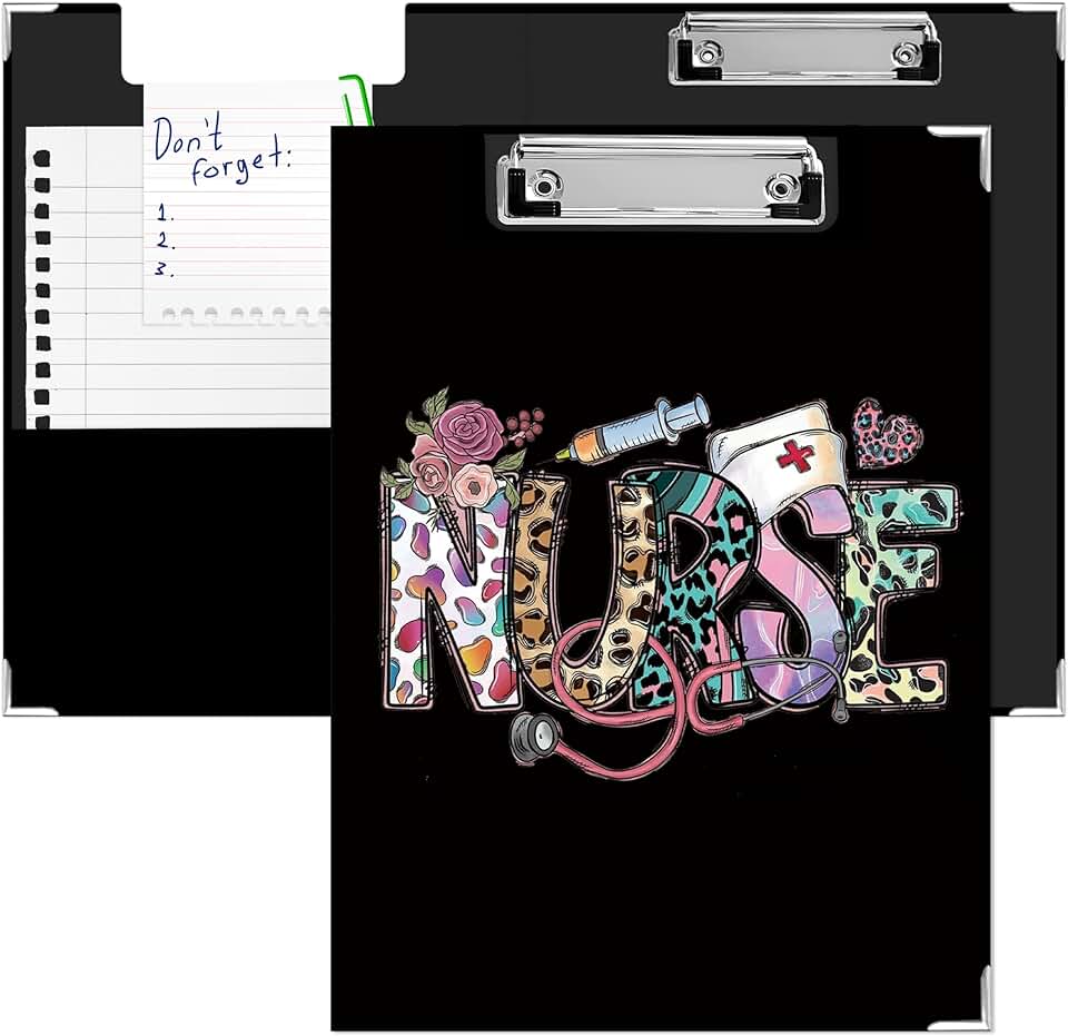 Black Leopard Print Nursing Clipboard with Storage