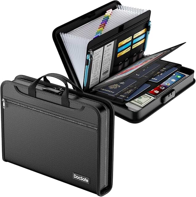 Fireproof Water-Resistant Accordion File Organizer with Lock