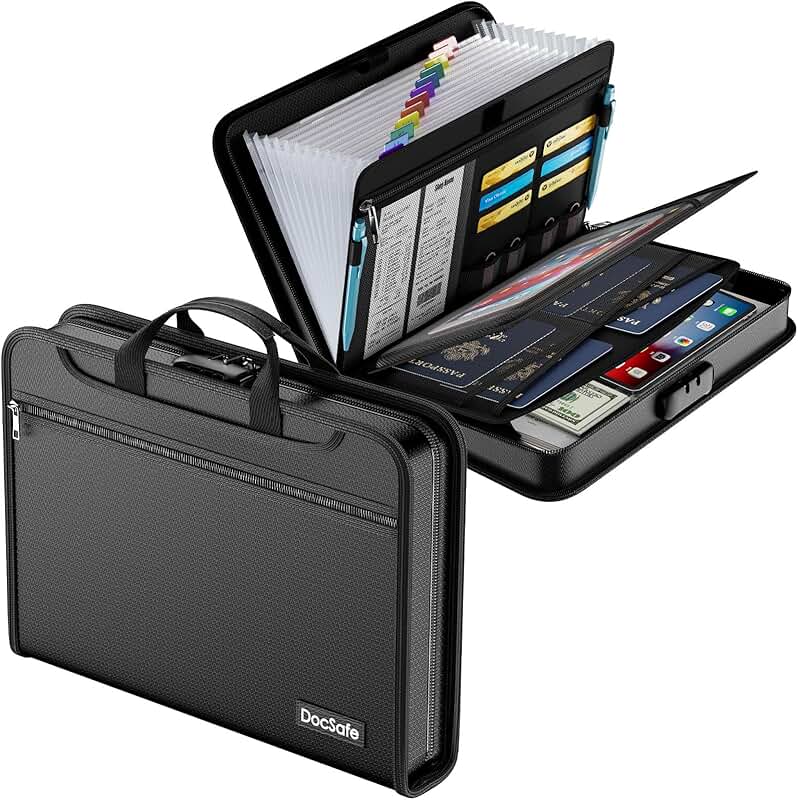 Fireproof Water-Resistant Accordion File Organizer with Lock