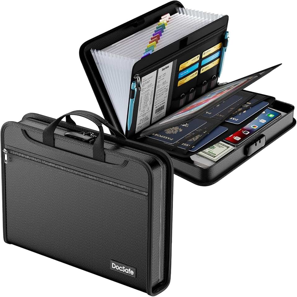 Fireproof Water-Resistant Accordion File Organizer with Lock
