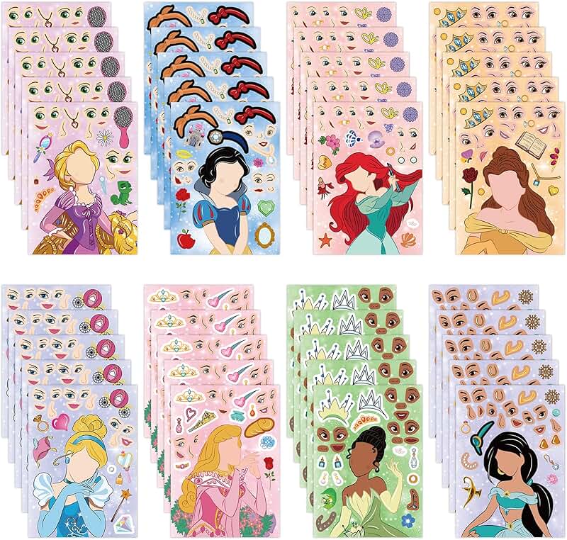 Princess face stickers for DIY party favors