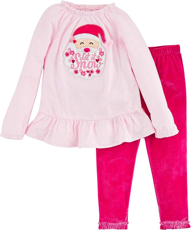 Girls' Christmas Tunic and Leggings Set, Pink Santa, 3T