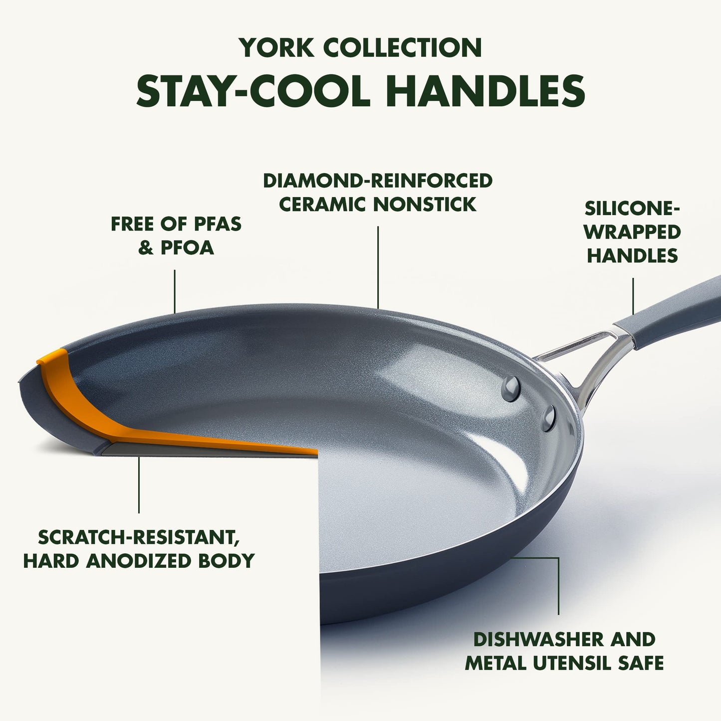 York Hard Anodized Healthy Ceramic Nonstick, 10" Frying Pan Skillet with Lid, PFAS-Free, Gray